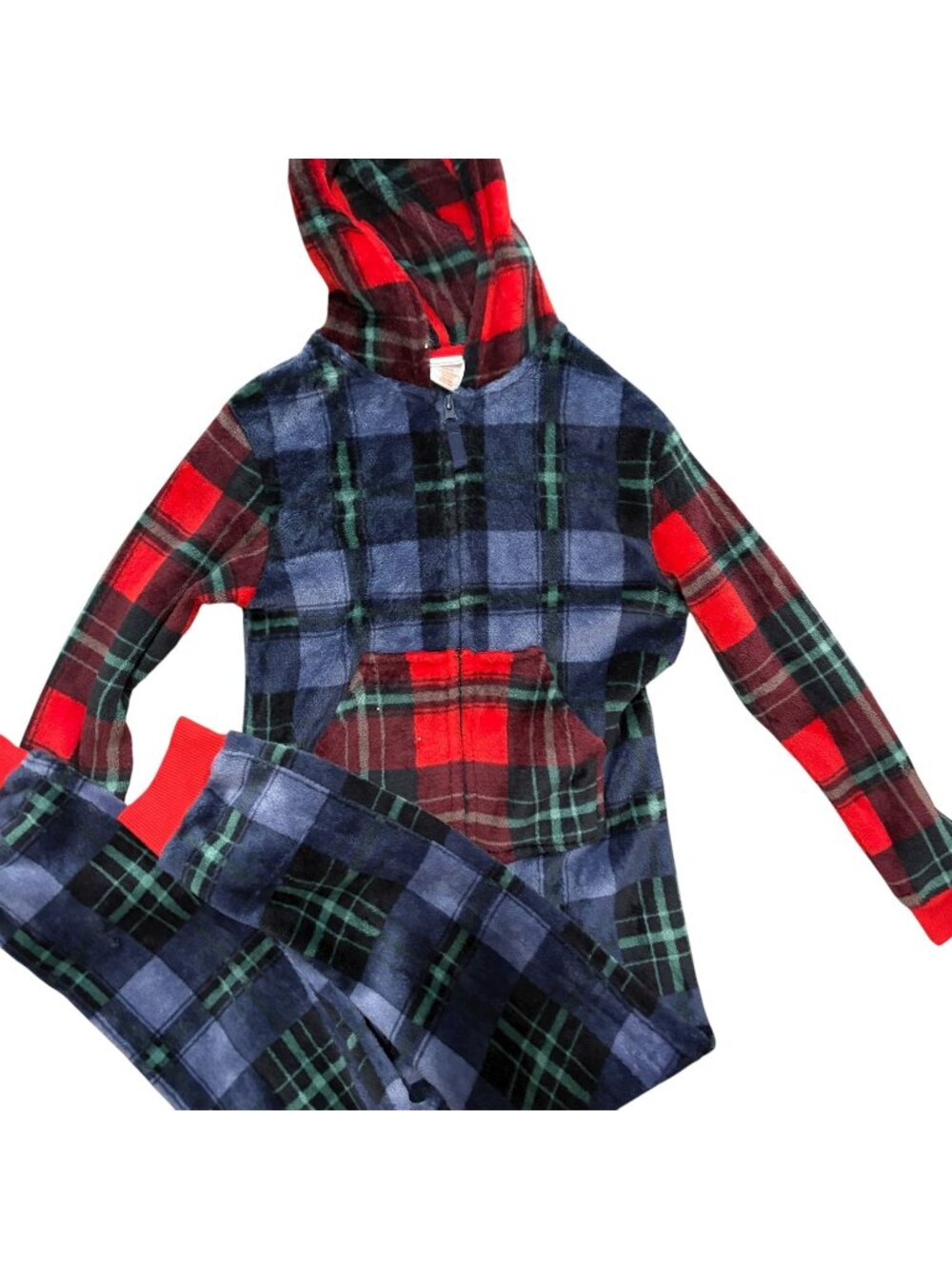 Cat & Jack Plaid Kids Fleece Union Suit with Hood Small 6/7